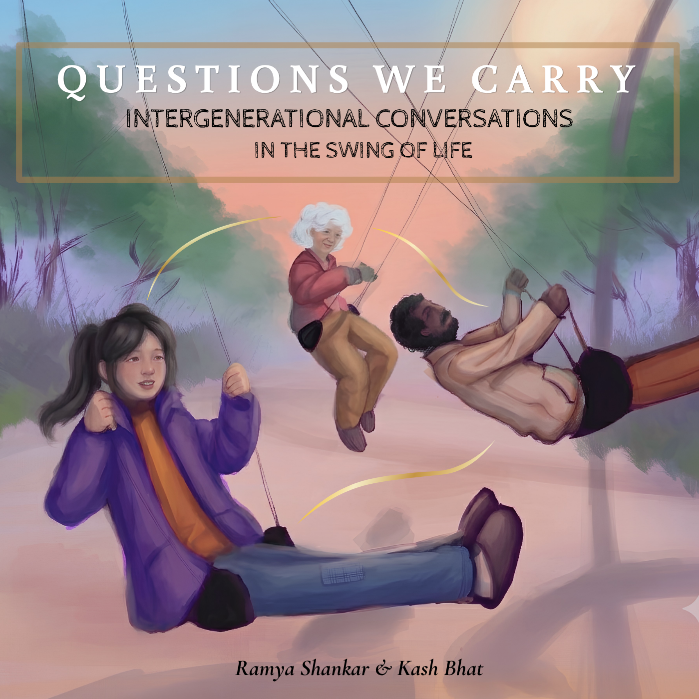 Questions We Carry album artwork: an elder, an adult and a child on swings at dusk